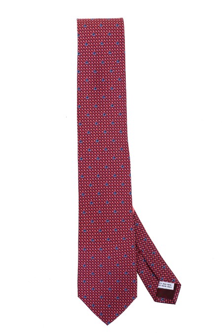 Shop SALVATORE FERRAGAMO  Tie: Salvatore Ferragamo Gancini print silk tie.
The timeless Gancini, iconic symbol of the brand, is inserted as a decorative element in a dense colored mesh.
Composition: 100% silk.
Made in Italy. 350263 MAGLIA-731645